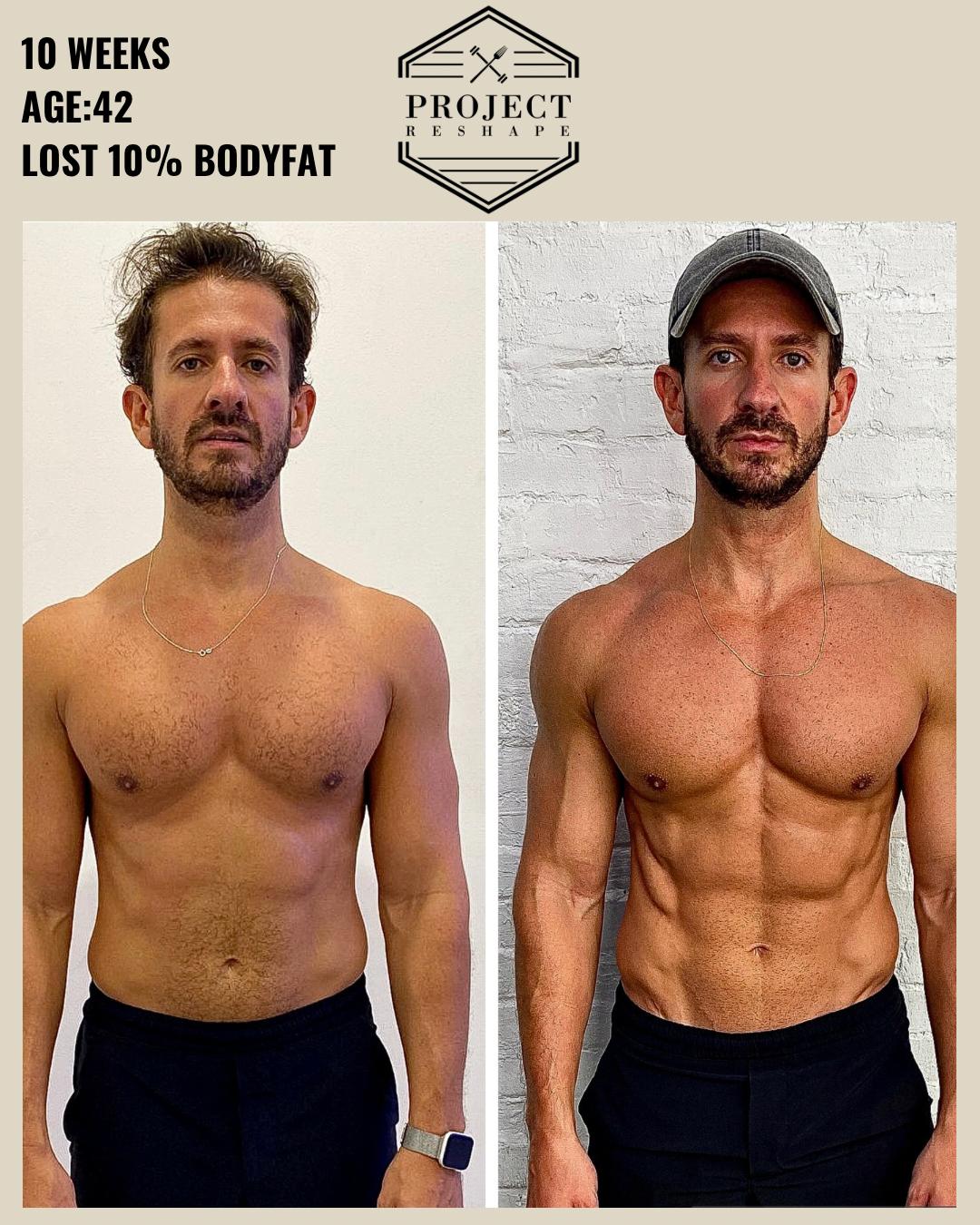 Transformation in 10 weeks at age 42 — lost 10% body fat