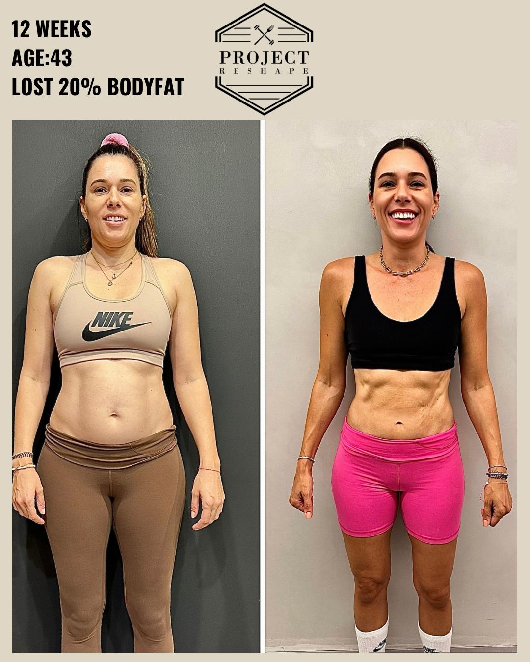 Transformation in 12 weeks at age 43 — lost 20% body fat